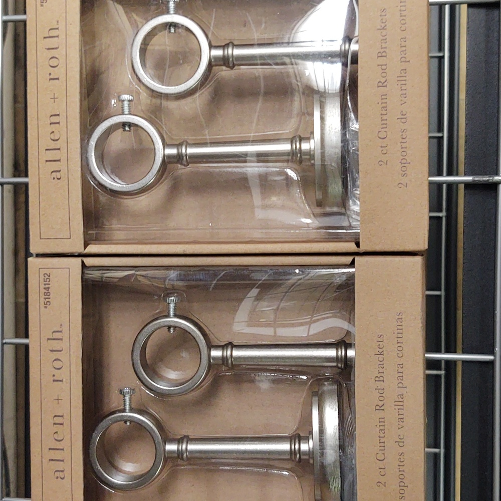 Six pairs curtain rod brackets. Brushed nickel.